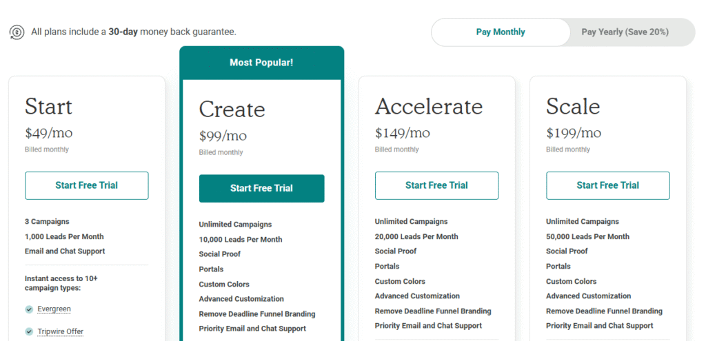 Deadline Funnel pricing page
